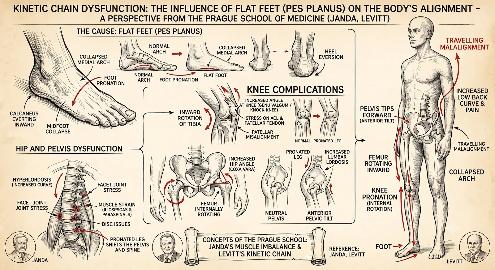 Body alignment starts with the feet and links to knee, hip, and back pain