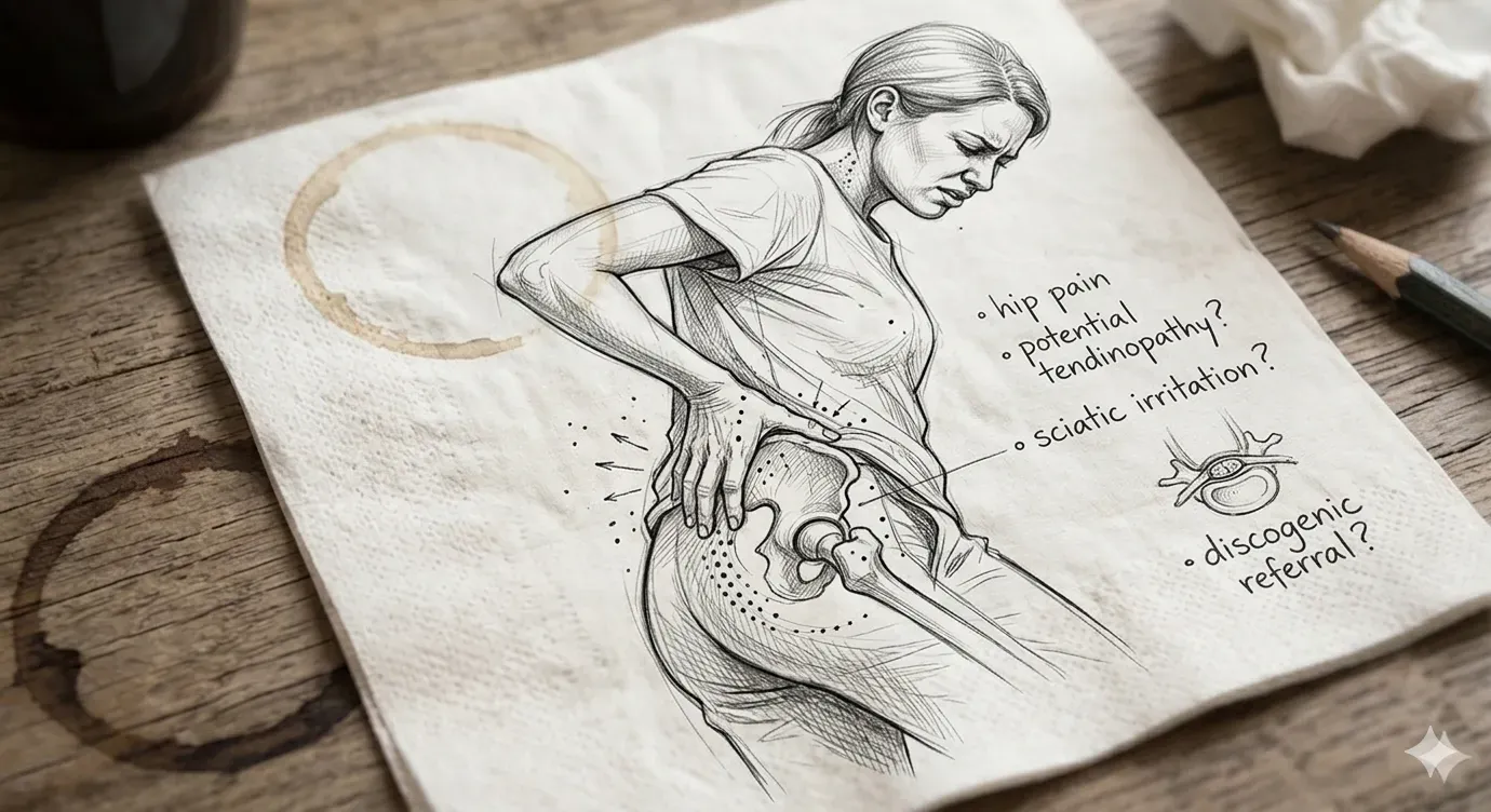 Simple side-by-side: lateral point-of-hip vs. groin/arthritis pain locations