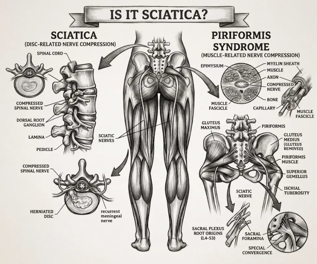Disc-related nerve compression vs Piriformis syndrome